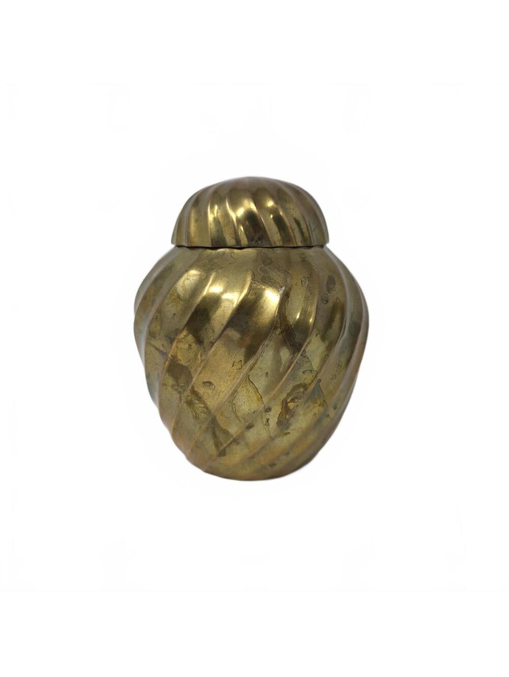Vintage Solid Brass Ginger Jar Swirl Lidded Urn Decorative Brass Container